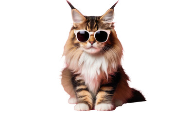 Creative animal concept. Maine Coon cat kitten kitty in sunglass shade glasses isolated on solid...