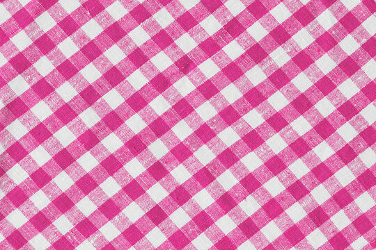 Pink Print Scottish Square Cloth. Gingham Pattern Tartan Checked Plaids. Pastel Backgrounds For Tablecloths, Dresses, Skirts, Napkins, Textile Design. Breakfast Natural Linen Country Plaid Tartan