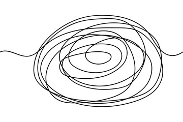 Tangled lines from doodles. Chaos doodle. Sketch. Vector illustration. A hand-drawn ball of thread. Abstract ellipse in motion with beginning and end. Outline on isolated background. 