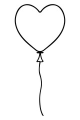 Balloon in the shape of a heart. Sketch. The foil ball is tied with thread. Doodle style. Vector illustration. Coloring book . Nice decoration for the holiday. Outline on isolated backgroud