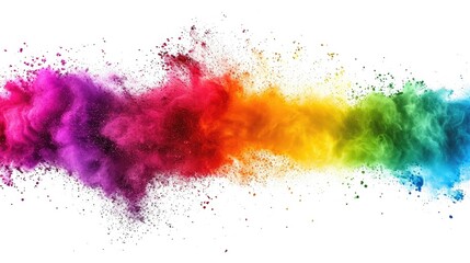 colorful mixed rainbow powder explosion isolated on white background
