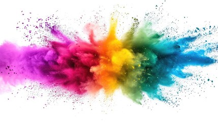 colorful mixed rainbow powder explosion isolated on white background - obrazy, fototapety, plakaty