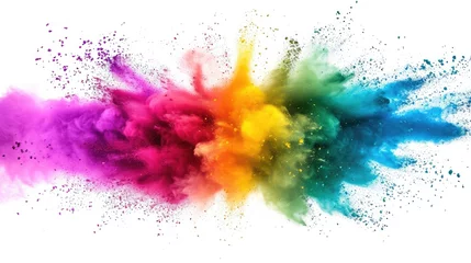 Foto auf Acrylglas colorful mixed rainbow powder explosion isolated on white background © buraratn