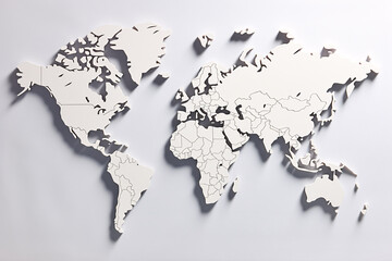 World map white art background with relief. Generative AI.