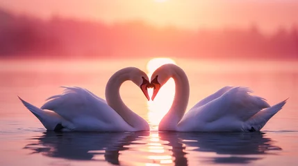 Selbstklebende Fototapeten swans on the lake at sunset © sam richter
