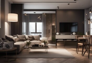 Naklejka na ściany i meble Interior of apartment panorama 3d render