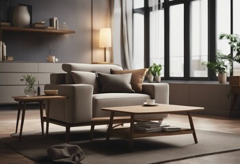 Naklejka na ściany i meble Interior of living room with armchair 3d rendering