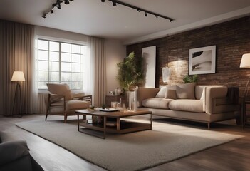 Interior of living room with armchair 3d rendering