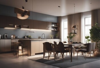Interior of modern apartment 3d rendering