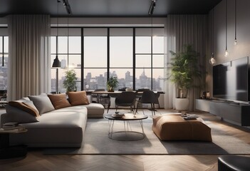 Naklejka na ściany i meble Interior of modern apartment 3d rendering