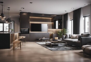 Interior of modern apartment panorama 3d render