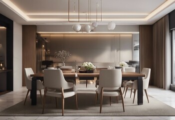 Naklejka na ściany i meble Interior of modern dining room 3d rendering