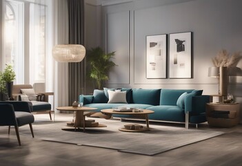 Interior of modern living room with sofa 3d rendering
