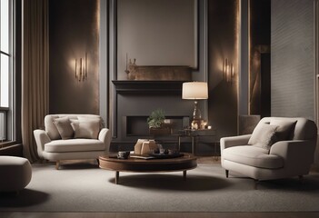 Interior with two armchairs and coffee table 3d rendering
