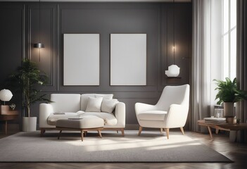 Fototapeta na wymiar Modern living room interior with white armchair 3d render
