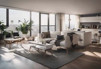 Modern white apartment interior panorama