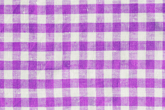 Magenta Print Scottish Square Cloth. Gingham Pattern Tartan Checked Plaids. Pastel Backgrounds For Tablecloths, Dresses, Skirts, Napkins, Textile Design. Breakfast Natural Linen Country Plaid Tartan
