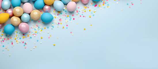  Easter eggs on blue backdrop Minimalistic Text space on card Copy space