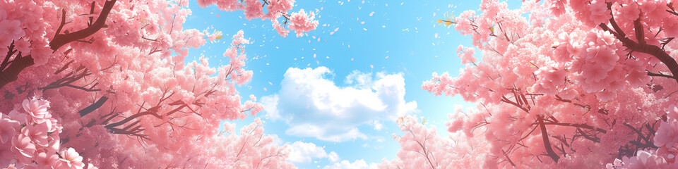 flying cherry blossoms in front of blue sky - obrazy, fototapety, plakaty