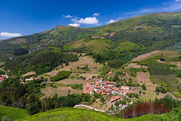 San Pedro, Cabuérniga Valley, green Cantabrian Mountains. Cantabria, Spain.