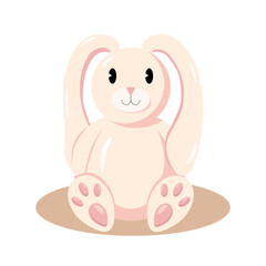 Kids toy rabbit flat. Pink rabbit plush toy. Vector illustration