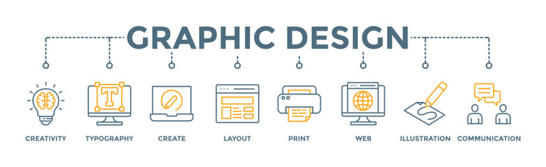 Graphic design banner web icon vector illustration concept with icon of creativity, typography, create, layout, print, web, illustration and communication