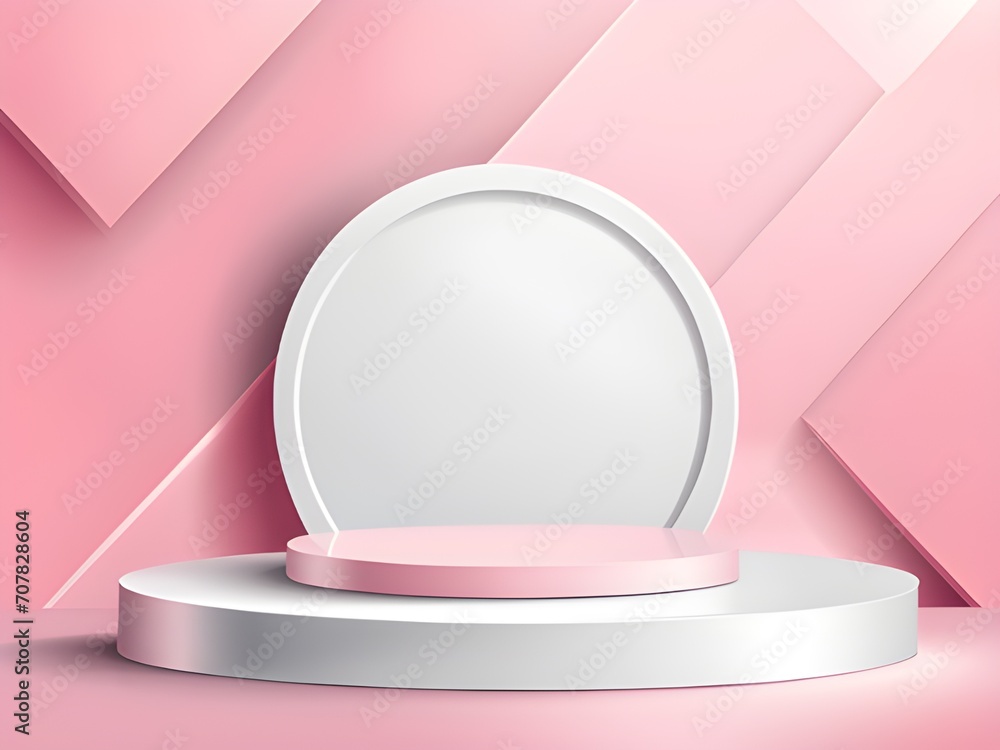 Poster abstract background with podium and geometric shapes. presentation concept. 3d rendering.