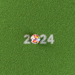 Soccer ball with the flags of several of the countries qualified for the European Championship 2024...
