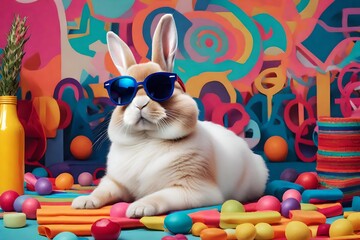 Create a short film script where the cool bunny with sunglasses embarks on a quest to find the...