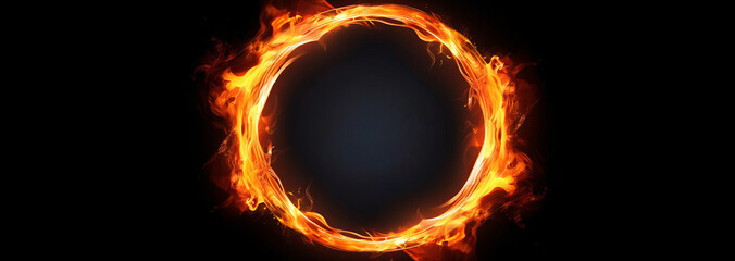 Fototapeta premium Fire ring on black background. AI generated image. 