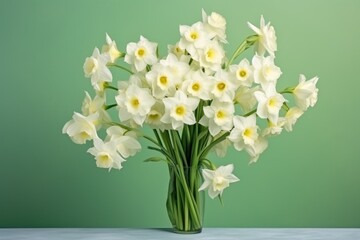 Fototapeta na wymiar Bouquet of white narcissus on a jet colored backdrop isolated pastel background 