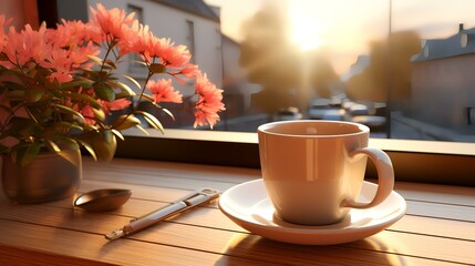 Morning Coffee Mug with Sunshine - Flat Style


