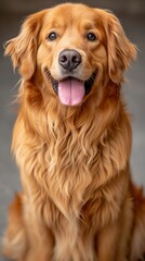 Golden Retriever Sitting With Tongue Out