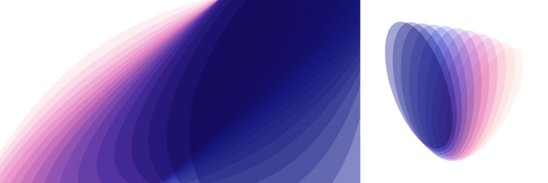 Abstract background with dynamic effect. Emblem of translucent oval elements superimposed on each other with an offset. Geometric design. Vector illustration made of various overlapping elements. 