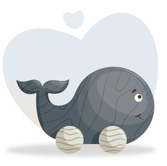 wooden children's toy whale vector illustration