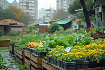 Huertos Urbanas: Escenas de personas cultivando en entornos urbanos, ecología, alimentación saludable y sostenible con el medio ambiente