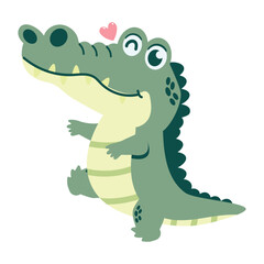 Cute crocodile or alligator with heart - obrazy, fototapety, plakaty