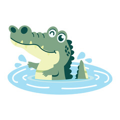 Cute crocodile or alligator sticking head out of water