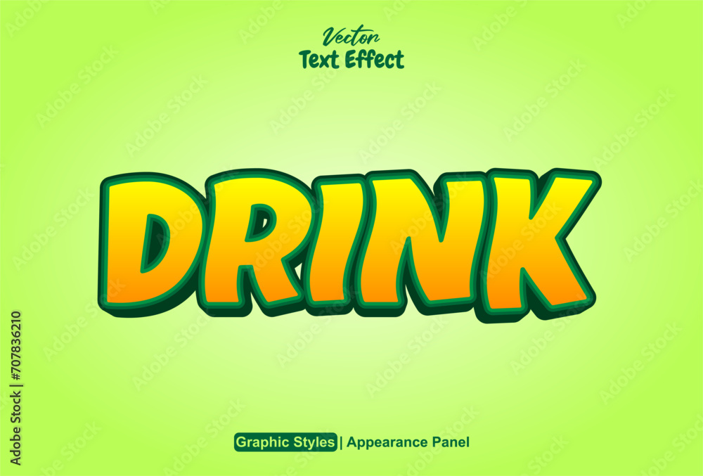 Poster drink text effect with orange graphic style and editable.