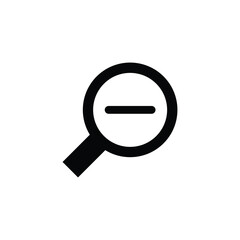 Zoom out icon. Simple flat, solid style. Magnifying glass, find, minus, search concept. Black silhouette, glyph symbol. Vector isolated on transparent background. SVG.