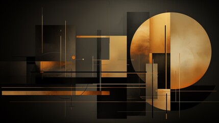 Retro Gold Abstract background in Bauhaus, Neo Memphis, Dadaism, Cubism, Surrealism, Collage, Minimal style. Decoration art background. Abstract geometric illustration background. - obrazy, fototapety, plakaty