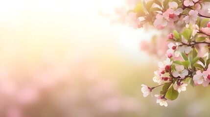Spring background with blooming cherry, copy space.