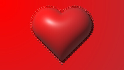 Red heart glossy shape isolated on red background. Love, valentine's Day, Mother's Day concept.