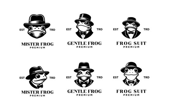 Frog Gentleman Vintage logo icon design template
