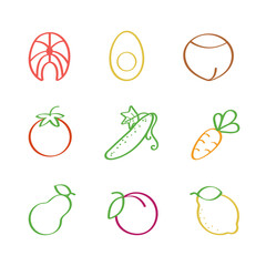 Colored line icons for healthy eating	