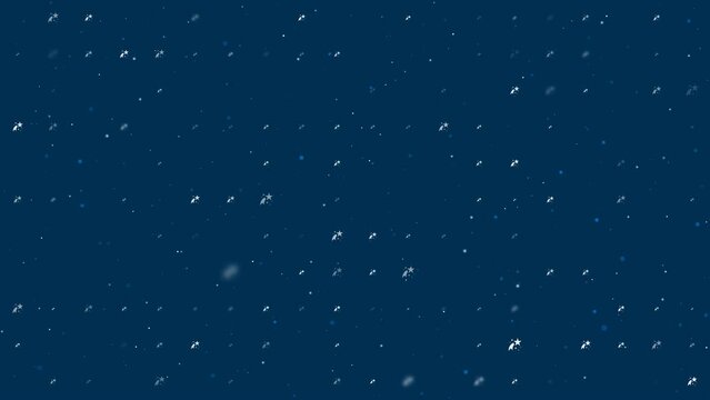 Template animation of evenly spaced fireworks symbols of different sizes and opacity. Animation of transparency and size. Seamless looped 4k animation on dark blue background with stars