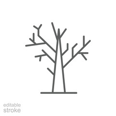 Dead tree icon. Simple outline style. Dry tree, leafless, trunk, old wood, nature concept. Thin line symbol. Vector illustration isolated. Editable stroke.