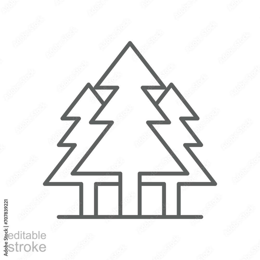 Poster pine tree icon. simple outline style. three trees, fir, evergreen, forest concept. thin line symbol.