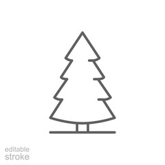 Pine tree icon. Simple outline style. Spruce, fir, evergreen, timber, cedar, forest concept. Thin line symbol. Vector illustration isolated. Editable stroke.