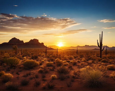 Tranquil desert landscape at sunset